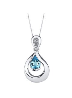 PEORA Swiss Blue Topaz Raindrop Solitaire Pendant Necklace For Women Sterling Silver Natural Gemstone Birthstone 0.75 Carat Teardrop Pear Shape 7X5Mm With 18 Inch Italian Chain  - Image 1