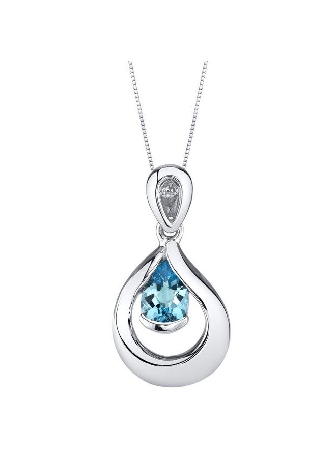 PEORA Swiss Blue Topaz Raindrop Solitaire Pendant Necklace For Women Sterling Silver Natural Gemstone Birthstone 0.75 Carat Teardrop Pear Shape 7X5Mm With 18 Inch Italian Chain - Image 1