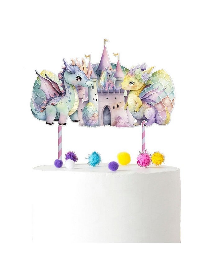 PC Pink Dragon Cake Topper - Adorable Decor for Girls' Baby Shower or Birthday, Fantasy-Themed Party Accessory - Image 1