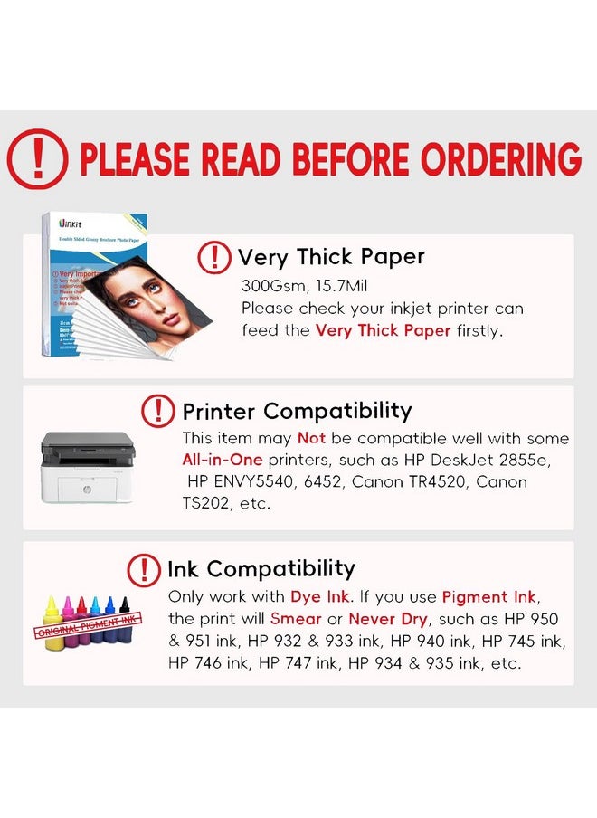 Uinkit Uinkit 100 Sheets 8.5x11 Letter Size Thick Heavyweight Photo Paper Double Sided Glossy Cardstock 80LB 300Gsm 15.7Mil Brochure, Only for professional Inkjet Printer and Dye Ink  - Image 3
