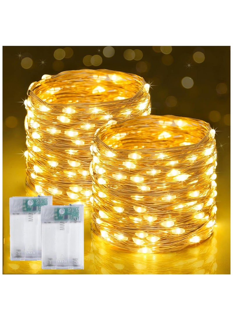 Chocisong 2 Pack Bright Eid Fairy Lights, Total 10Meters 100LED, Silver Wire Battery Operated Waterproof Fairy Lights, for Eid Party Home Decoration Lights (Warm White)  - Image 1