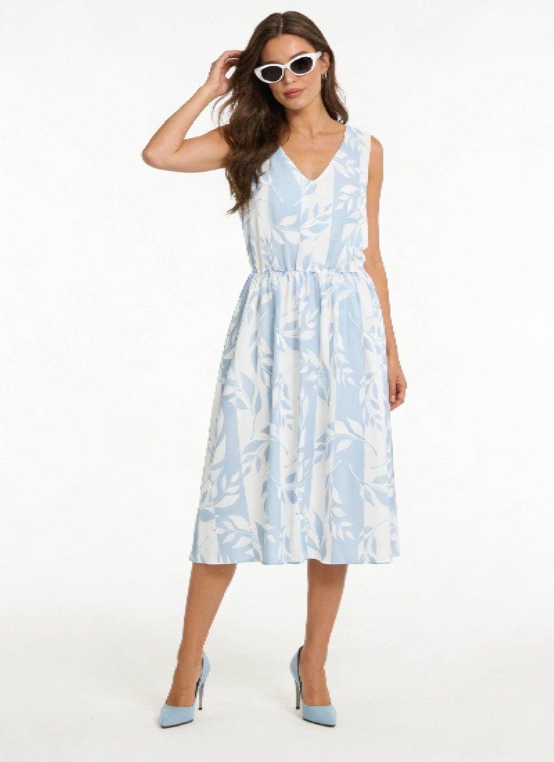 XNC Womens 2 Piece Set Fashion Fresh Plant Print Midi Dress V-Neck Half Sleeve with Jacket A-line Dresses Lounge Outfits - Image 5