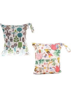 MIXDE Wet Dry Bag, 2 Pack Wet Dry Bags for Baby Cloth Diapers, Washable Travel Bags, Beach, Pool, Gym Bag for Swimsuits & Wet Clothes with 2 Pockets  - Image 1