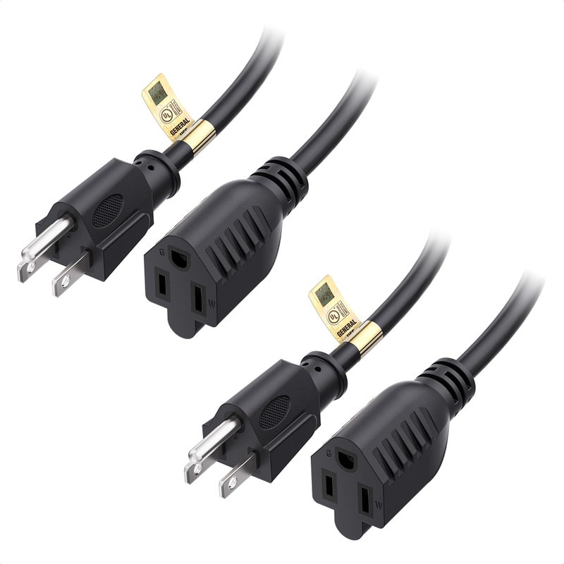 Cable Matters [UL Listed] Cable Matters 2-Pack 16 AWG Heavy Duty 13A Power Extension Cord - 10ft, 3 Prong Power Cord Extension, NEMA 5-15P to NEMA 5-15R, Black - Image 1