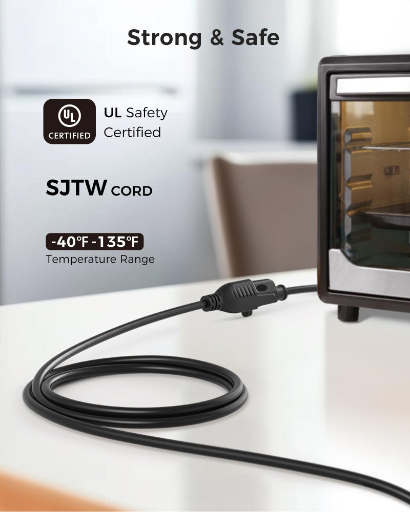 Cable Matters [UL Listed] Cable Matters 2-Pack 16 AWG Heavy Duty 13A Power Extension Cord - 10ft, 3 Prong Power Cord Extension, NEMA 5-15P to NEMA 5-15R, Black - Image 3