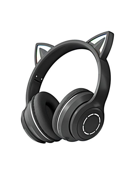 سماعة رأس لاسلكية بتقنية البلوتوث RGB فوق الأذن، سماعة رأس ستيريو LED Cat-Ear، مع بطاقة TF/وضع سلكي/لاسلكي، ST89M أسود