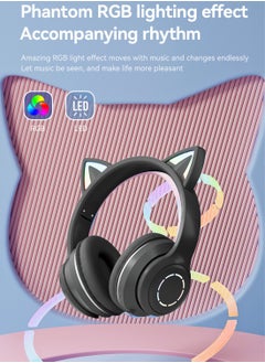 FlashHawk RGB Over-Ear Bluetooth Wireless Headphone, LED Cat-Ear Stereo Sound Headset, with TF card/Wired/Wireless Mode, ST89M Black  - Image 2