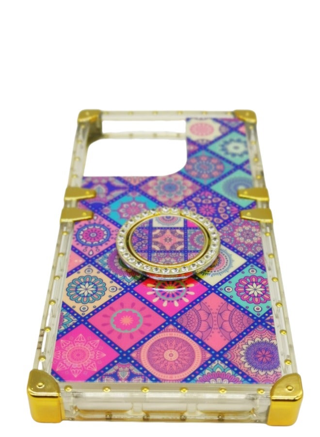 iPhone 14 Luxury Case: Diamond Checkerboard Design with Stand | Shockproof Scratchproof Trendy Cover - Image 1