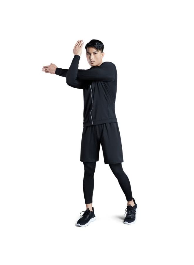 Fandimu Men's Fleece Lined 4-piece Sports Set Long Sleeve Thin Fleece Base Layer Stretch Training Basketball Running 3XL - Image 2