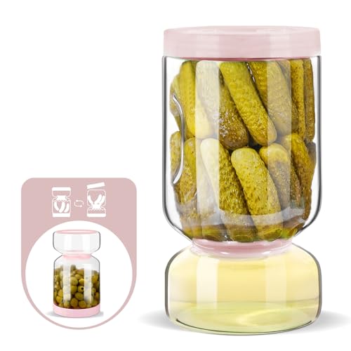 ZENS Pickle Jar with Strainer Flip, 64 oz Pickle Container Pickle Juice Separator Hourglass Jar for Olive Keeper, Leakproof Glass Pickle Holder Jars for Pickling Dill Sliced Storage, Gifts for Mom - Image 1