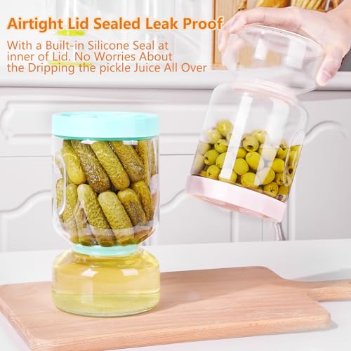 ZENS Pickle Jar with Strainer Flip, 64 oz Pickle Container Pickle Juice Separator Hourglass Jar for Olive Keeper, Leakproof Glass Pickle Holder Jars for Pickling Dill Sliced Storage, Gifts for Mom - Image 2
