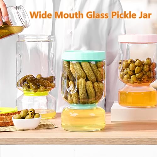 ZENS Pickle Jar with Strainer Flip, 64 oz Pickle Container Pickle Juice Separator Hourglass Jar for Olive Keeper, Leakproof Glass Pickle Holder Jars for Pickling Dill Sliced Storage, Gifts for Mom - Image 4