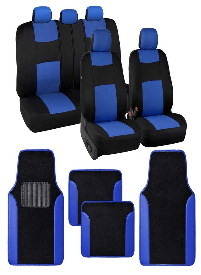 BDK PolyPro Blue Car Seat Covers Full Set with 4-Piece Car Floor Mats - Two-Tone Seat Covers for Cars with Carpet Floor Mats, Interior Covers for Auto Truck Van SUV - Image 1