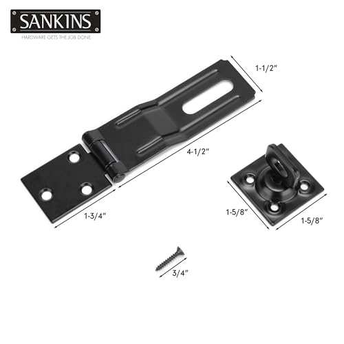 SANKINS 4-1/2" Swivel Staple Safety Hasps, Gate Door Hasp Latches Safety Packlock Clasp Locking with Twist Knob for Fence, Gate, Cabinet, Black, 2 Pack - Image 2