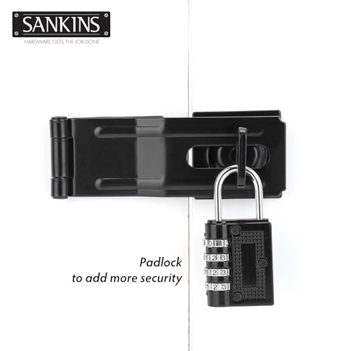 SANKINS 4-1/2" Swivel Staple Safety Hasps, Gate Door Hasp Latches Safety Packlock Clasp Locking with Twist Knob for Fence, Gate, Cabinet, Black, 2 Pack - Image 5