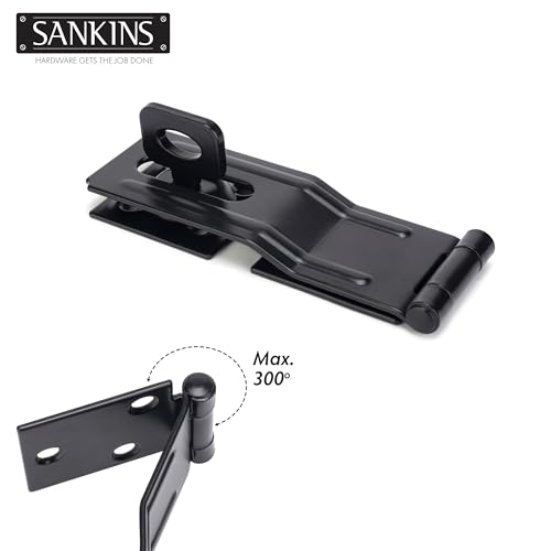 SANKINS 4-1/2" Swivel Staple Safety Hasps, Gate Door Hasp Latches Safety Packlock Clasp Locking with Twist Knob for Fence, Gate, Cabinet, Black, 2 Pack - Image 3