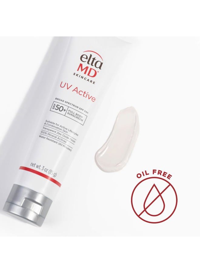 EltaMD UV Active Mineral Sunscreen with Zinc Oxide, Water Resistant Sunscreen SPF 50+ Up to 80 Minutes, Oil Free SPF for Face and Body, 3.0 oz Tube - Image 2