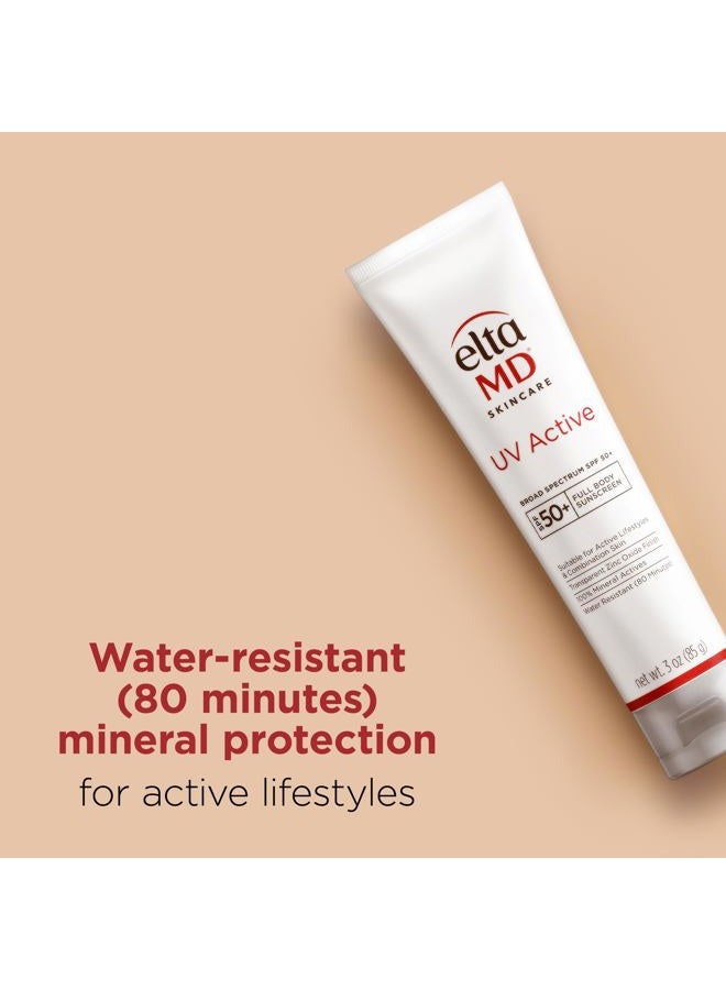 EltaMD UV Active Mineral Sunscreen with Zinc Oxide, Water Resistant Sunscreen SPF 50+ Up to 80 Minutes, Oil Free SPF for Face and Body, 3.0 oz Tube - Image 3