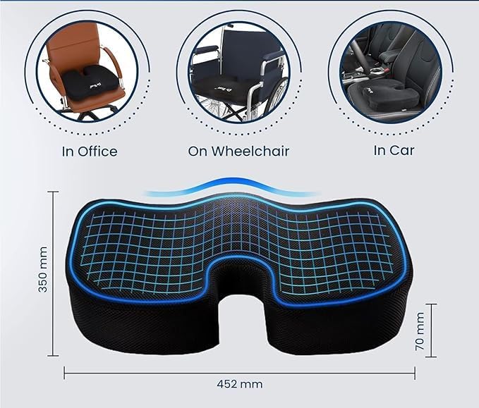 MASHUR FAB Orthopedic Coccyx Cushion for Tailbone, Sciatica, Lower Back Pain Relief-Ergonomic Car Driving Seat Sitting Office/Home Chair & Wheelchair with Removable Cover Black - Image 3