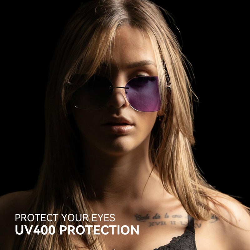 ZENOTTIC Oversized Rimless Sunglasses for Women Geometric Diamond Cutting Gradient Lens UV Protection Fashion Shades Trendy - Image 2