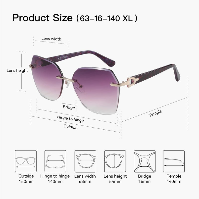 ZENOTTIC Oversized Rimless Sunglasses for Women Geometric Diamond Cutting Gradient Lens UV Protection Fashion Shades Trendy - Image 5