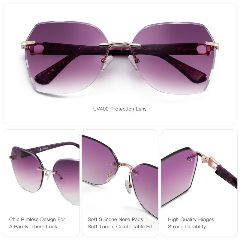ZENOTTIC Oversized Rimless Sunglasses for Women Geometric Diamond Cutting Gradient Lens UV Protection Fashion Shades Trendy - Image 4