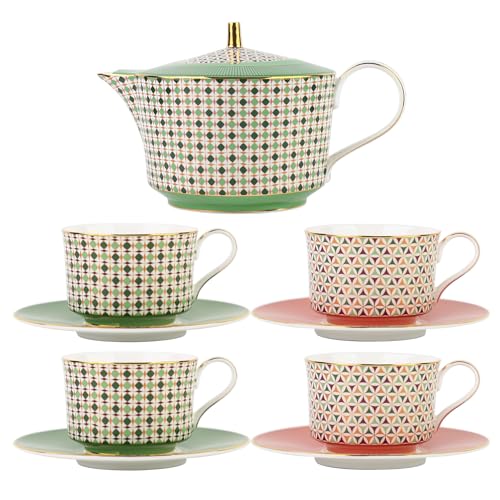 IZZHAAR IZZHAAR Almaaz Premium Tea Set Handcrafted Fine Bone China Royal Morning Teapot with Cups and Saucers Ideal for SelfUse or Gifting Set of 9 Includes 4 Cups 4 Saucers 1 Kettle - Image 1