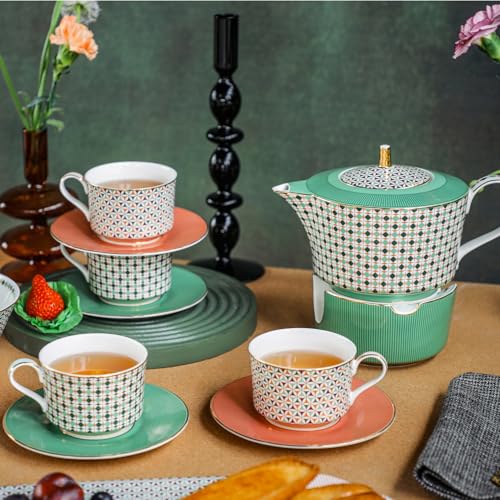 IZZHAAR IZZHAAR Almaaz Premium Tea Set Handcrafted Fine Bone China Royal Morning Teapot with Cups and Saucers Ideal for SelfUse or Gifting Set of 9 Includes 4 Cups 4 Saucers 1 Kettle - Image 4
