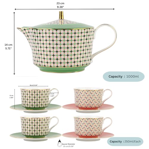 IZZHAAR IZZHAAR Almaaz Premium Tea Set Handcrafted Fine Bone China Royal Morning Teapot with Cups and Saucers Ideal for SelfUse or Gifting Set of 9 Includes 4 Cups 4 Saucers 1 Kettle - Image 2