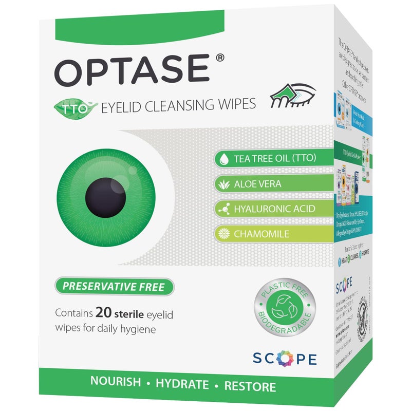 OPTASE TTO Eyelid Cleansing Wipes, 20 Wipes â€“ Individually Wrapped Tea Tree Oil Eyelid Wipes â€“ Preservative-Free Formula for Daily Use â€“ Eye Doctor Recommended Tea Tree Eyelid Cleanser - Image 1