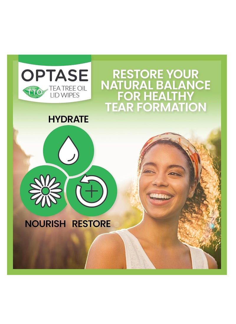 Optase - OPTASE Tea Tree Oil Eyelid Wipes - Cleansing for Dry Eyes Blepharitis Treatment Preservative Free, Natural Ingredients Step 2 Cleanse TTO Eye Wipes, Box of 20 - Image 1