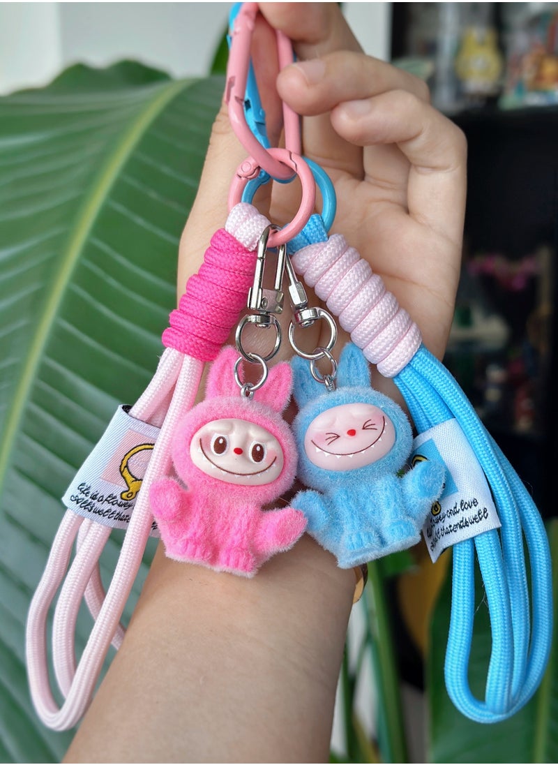 Paraphrase 2-Piece Kawaii Labubu Pink and Blue Wrist Keychain, Cute Bag Charm Pair for Besties and Couples, Car Keychain Accessories, Perfect Gifts for Girlfriends  - Image 2