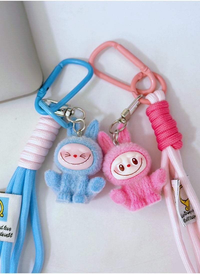 Paraphrase 2-Piece Kawaii Labubu Pink and Blue Wrist Keychain, Cute Bag Charm Pair for Besties and Couples, Car Keychain Accessories, Perfect Gifts for Girlfriends  - Image 1