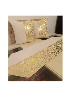 ماركة غير محددة طقم كنبة طراز إسلامي 3 قطع تصميم فاخر مع رانر و 2 كفر أبيض زخارف ذهبي.  - Image 1
