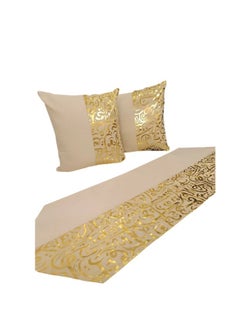 ماركة غير محددة طقم كنبة طراز إسلامي 3 قطع تصميم فاخر مع رانر و 2 كفر أبيض زخارف ذهبي.  - Image 2