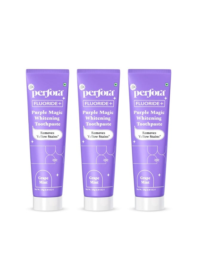 Perfora Purple Whitening Toothpaste-375G (125G x 3)|v34 Colour Corrector For Teeth|Purple Toothpaste For Teeth Whitening|Teeth Stain Remover|Enamel Safe & Effective Teeth Whitener Oral care|Grape Mint - Image 1