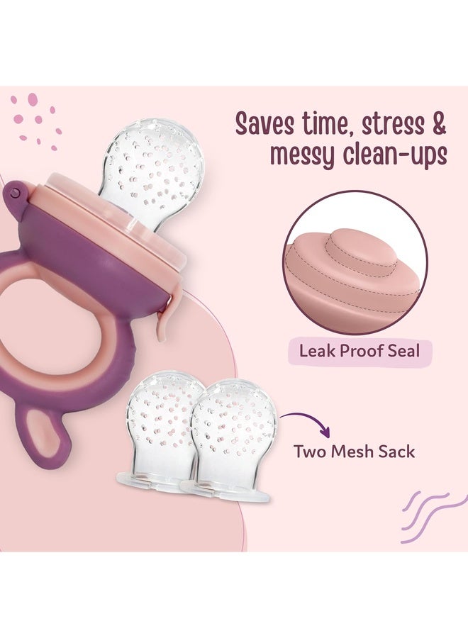 Luvlap Silicone Food/Fruit Nibbler with Extra Mesh, Soft Pacifier/Feeder, Teether for Baby, Infant, Bunny Violet & Pink - Image 5