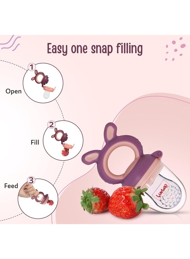 Luvlap Silicone Food/Fruit Nibbler with Extra Mesh, Soft Pacifier/Feeder, Teether for Baby, Infant, Bunny Violet & Pink - Image 4