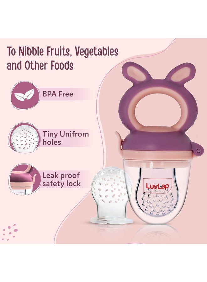 Luvlap Silicone Food/Fruit Nibbler with Extra Mesh, Soft Pacifier/Feeder, Teether for Baby, Infant, Bunny Violet & Pink - Image 2