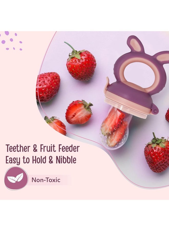 Luvlap Silicone Food/Fruit Nibbler with Extra Mesh, Soft Pacifier/Feeder, Teether for Baby, Infant, Bunny Violet & Pink - Image 3