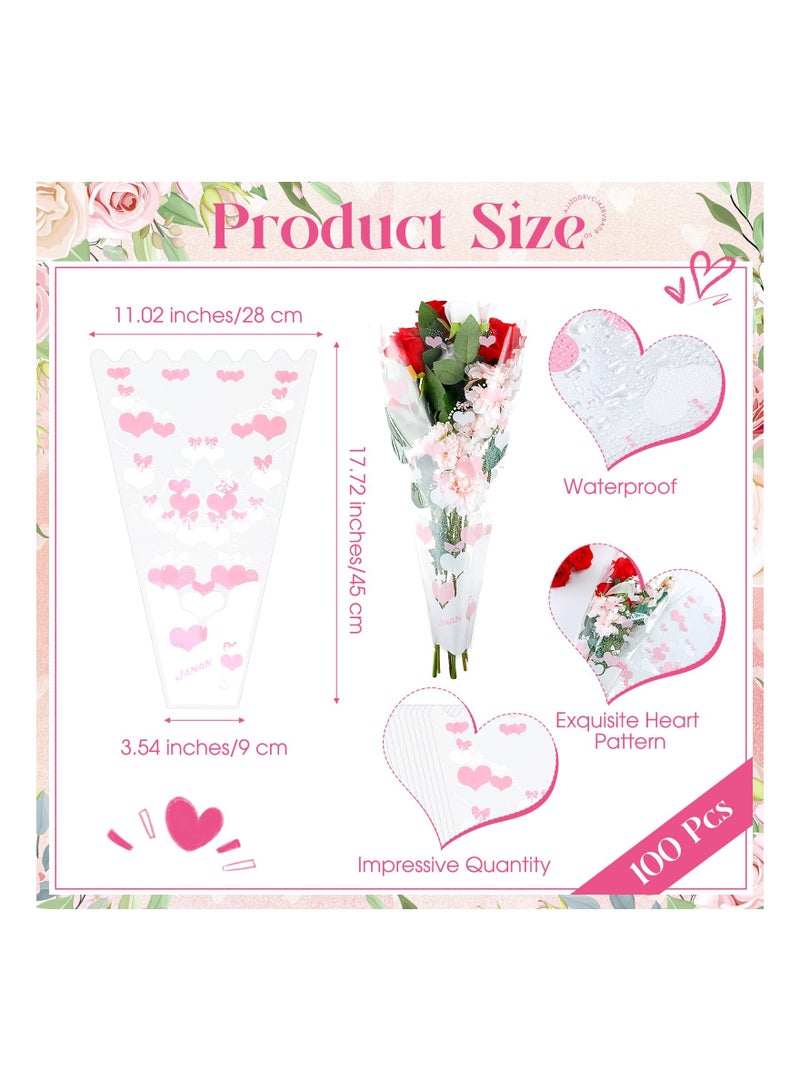 100 Pcs Flower Bags for Loving Heart Bouquets Plastic Bouquet Bags Flower Cellophane Bouquet Sleeve Bag Wrap for Mother's Day Wedding Graduation Bouquet Supplies, 3.5 x 11 x 17.7 inches(Pink) - Image 4