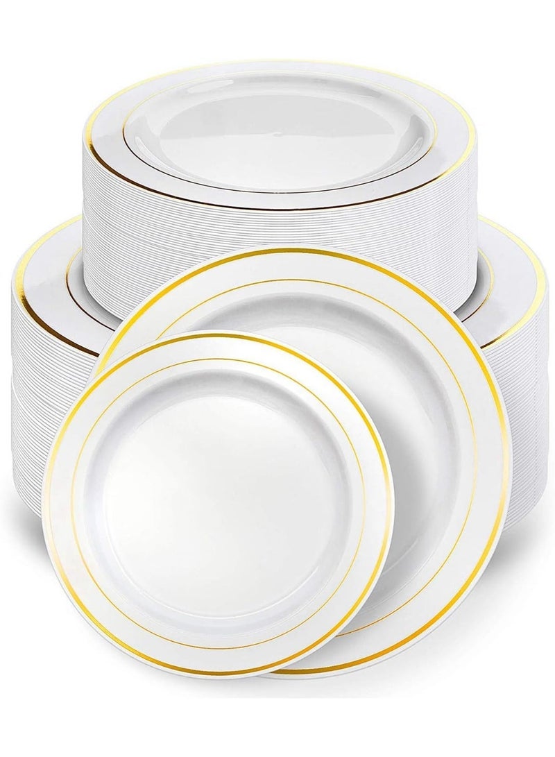 HomarKet 50PCS Gold Plastic Plates, Heavy Duty Disposable Gold Plates with 25 10.25 inch Dinner Plates and 25 7.5 inch Salad/Dessert Appetizer Plates, Disposable Plates for Party, Holiday, and Wedding - Image 1