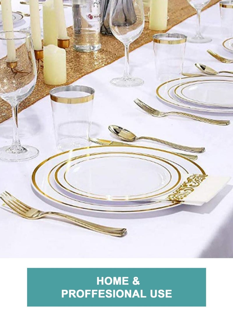 HomarKet 50PCS Gold Plastic Plates, Heavy Duty Disposable Gold Plates with 25 10.25 inch Dinner Plates and 25 7.5 inch Salad/Dessert Appetizer Plates, Disposable Plates for Party, Holiday, and Wedding - Image 4