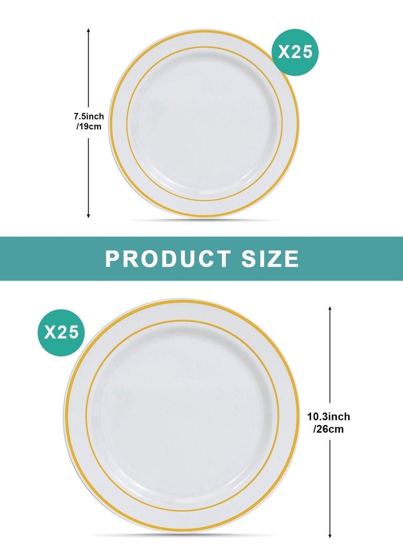 HomarKet 50PCS Gold Plastic Plates, Heavy Duty Disposable Gold Plates with 25 10.25 inch Dinner Plates and 25 7.5 inch Salad/Dessert Appetizer Plates, Disposable Plates for Party, Holiday, and Wedding - Image 5