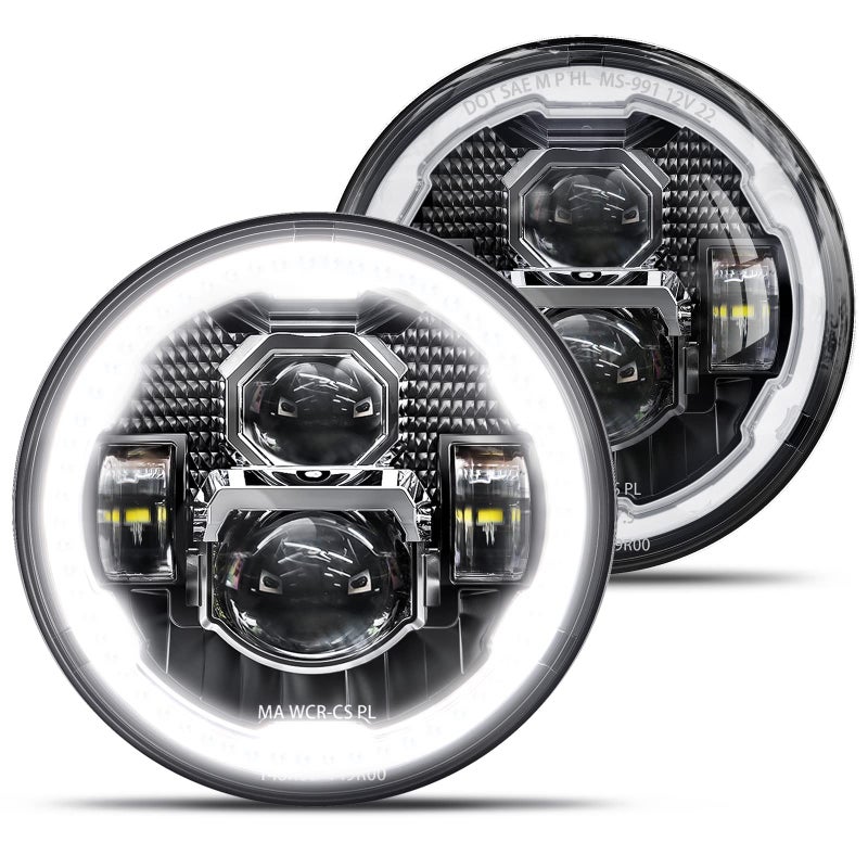 HWSTAR 2023 New 1000 Brighter Antiglare 7 Inch Led Headlights Round Compatible with Jeep Wrangler JK JKU TJ LJ Chevy Ford GMC Dodge Mazda Nissan VW Mack etc DOT wHalo DRL H6024 HiLow Sealed Beam
