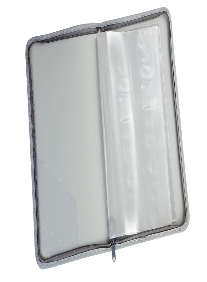 Worldone Zipper Display Book Folder for Documents, with Name Card, Made of 0.8mm Virgin PP Material with 20 Bound Plastic Binder Sleeves, Size FC (fullscap), Grey, Set of 1 - Image 1