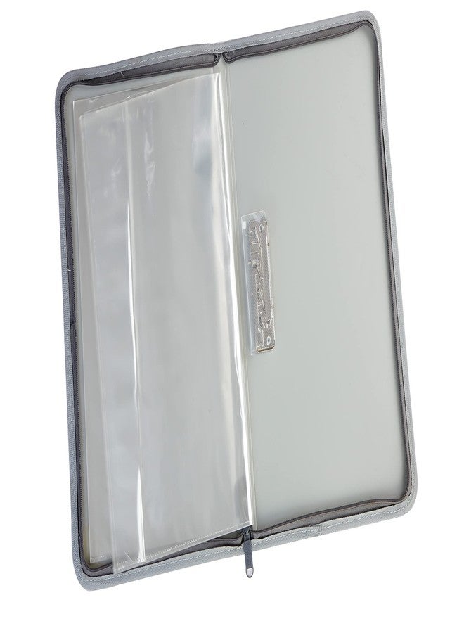 Worldone Zipper Display Book Folder for Documents, with Name Card, Made of 0.8mm Virgin PP Material with 20 Bound Plastic Binder Sleeves, Size FC (fullscap), Grey, Set of 1 - Image 2