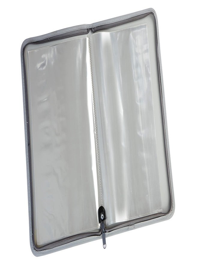 Worldone Zipper Display Book Folder for Documents, with Name Card, Made of 0.8mm Virgin PP Material with 20 Bound Plastic Binder Sleeves, Size FC (fullscap), Grey, Set of 1 - Image 3