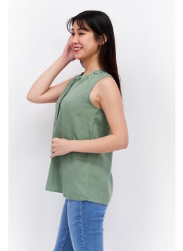 ESPRIT Women Tie Neck Sleeveless Textured Tank Top, Green  - Image 2