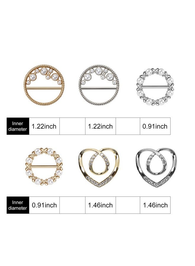 Worutuk 6PCS Silk Scarf Ring Clip Shirt Ties Clips for Women Waist Buckle Fashionable Glitter Rhinestone Scarves Clasp Lady Clothing Ring for T-Shirts Gold & Silver 3 Styles Zinc Alloy - Image 5